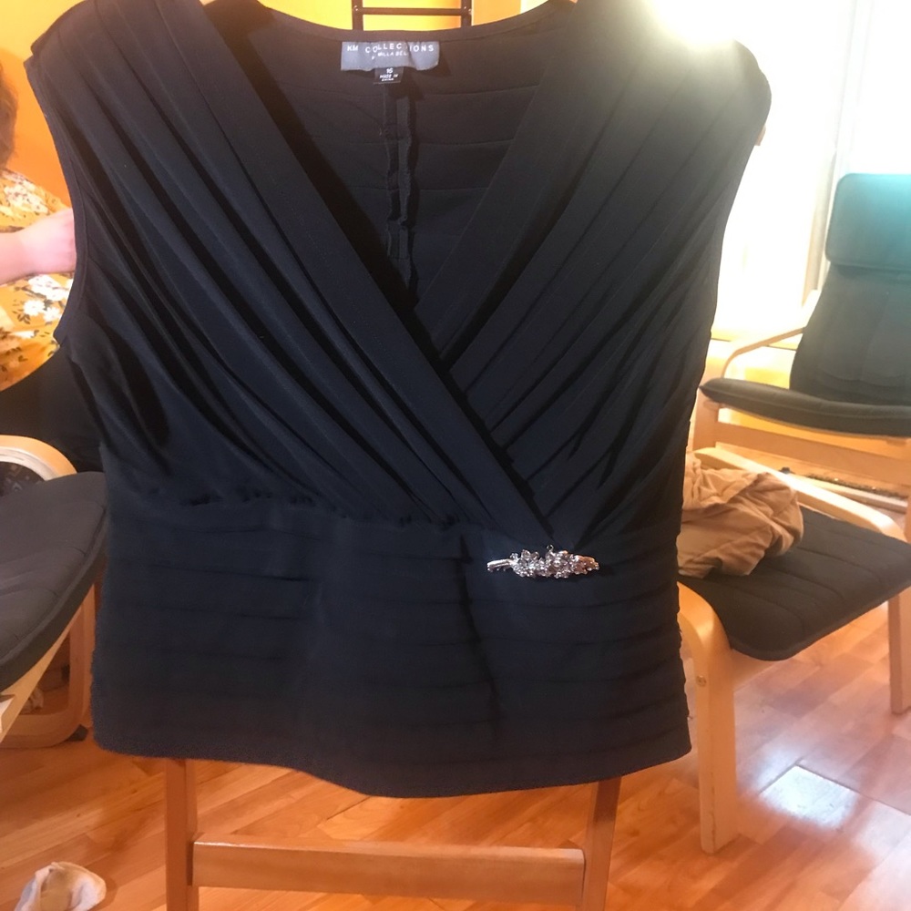 KM Collections Black Pleated Formal Blouse